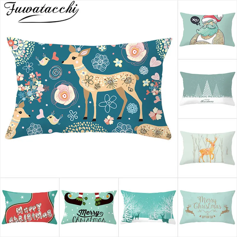 

Fuwatacchi Christmas Deer Printed Cushion Covers Decoratives Throw Pillow Covers Home Sofa Decor Accessories Pillowcase 30x50cm