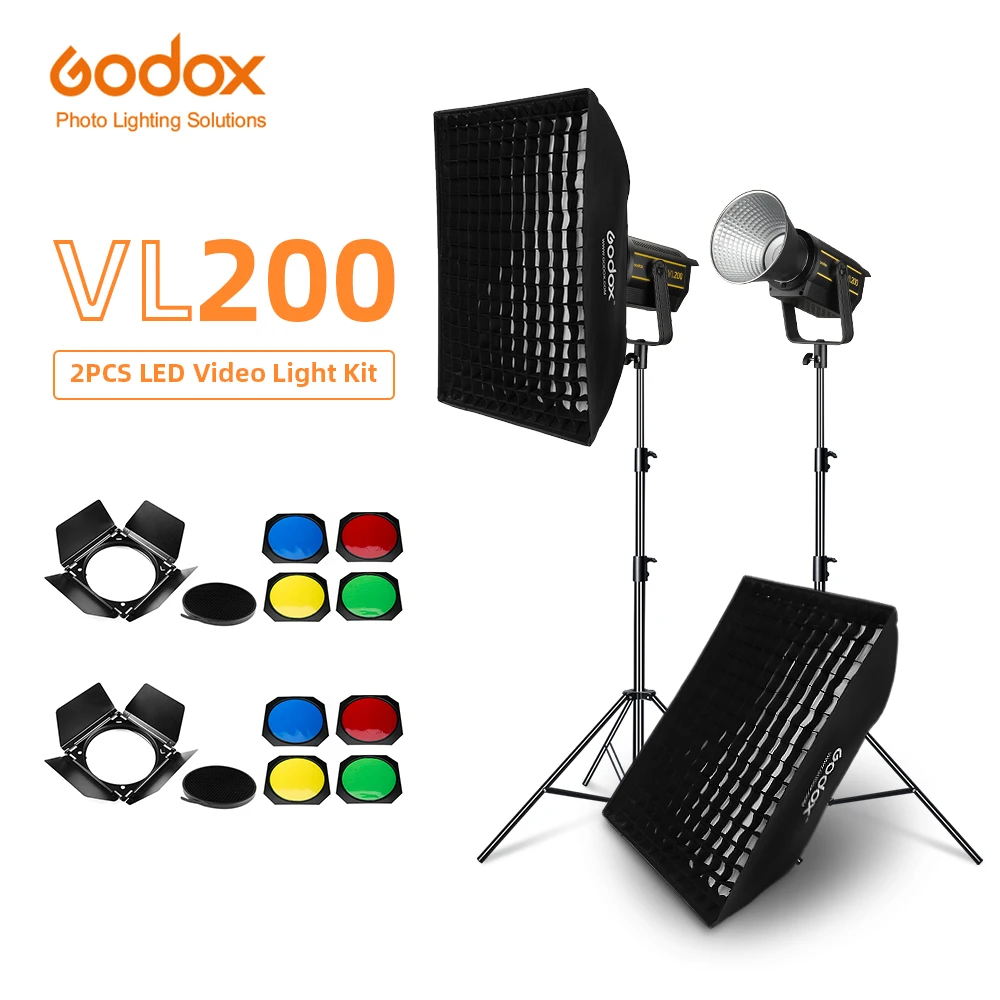 Godox VL200 200 Вт 5600K белая версия светильник для видеосъемки непрерывный выход + 70x100 см