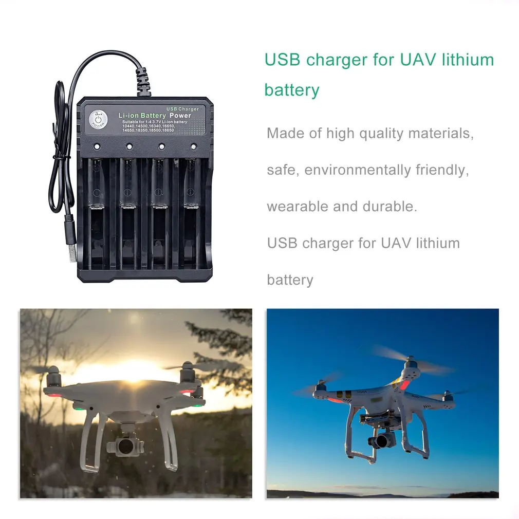 USB 18650 Зарядное устройство Черный 4 слота переменного тока 110 В 220 В двойной для 18650 зарядки 3,7 в перезаряжаемая литиевая батарея