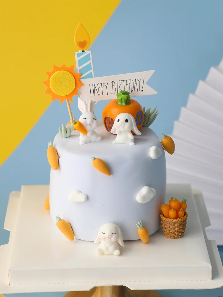 Bunny Rabbit Korean Carrot House Birthday Party Sun Cake Toppers Happy Birthday Party Decorations For Kid Baby Baking Love Gifts Cake Decorating Supplies Aliexpress