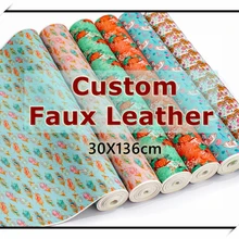 Custom Design Printed Faux Synthetic Leather 30 cm x 136 cm for Fabric DIY Crafts Material