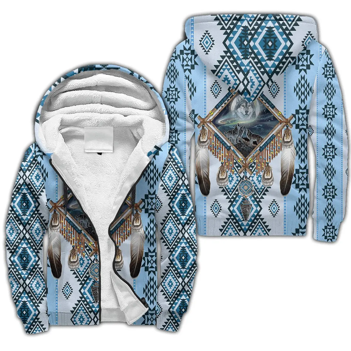 Schöne Wolf Native Indian 3D Gedruckt männer Winter Fleece Warme Dicke Zipper Hoodies Unisex Casual Jacken Mäntel Outwear YM-01 – Detail 5
