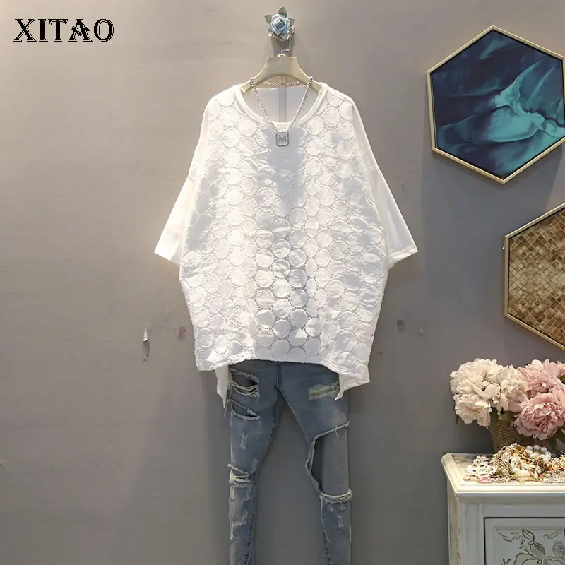 

XITAO Irregular Women T Shirt Fashion New Elegant Small Fresh 2020 Spring Hollow Out Pullover Patchwork Casual Tee Top GCC3290