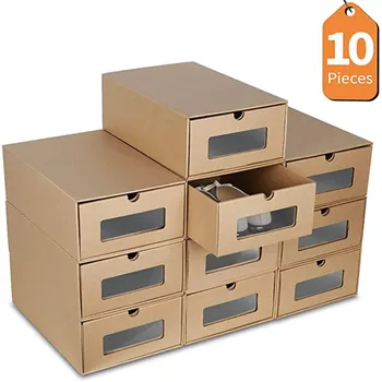 

10Pcs Shoe Boxes Drawer Case Transparent Visible Kraft Cardboard Storage Box Stackable Home Drawer Organizer Shoe Storage Box