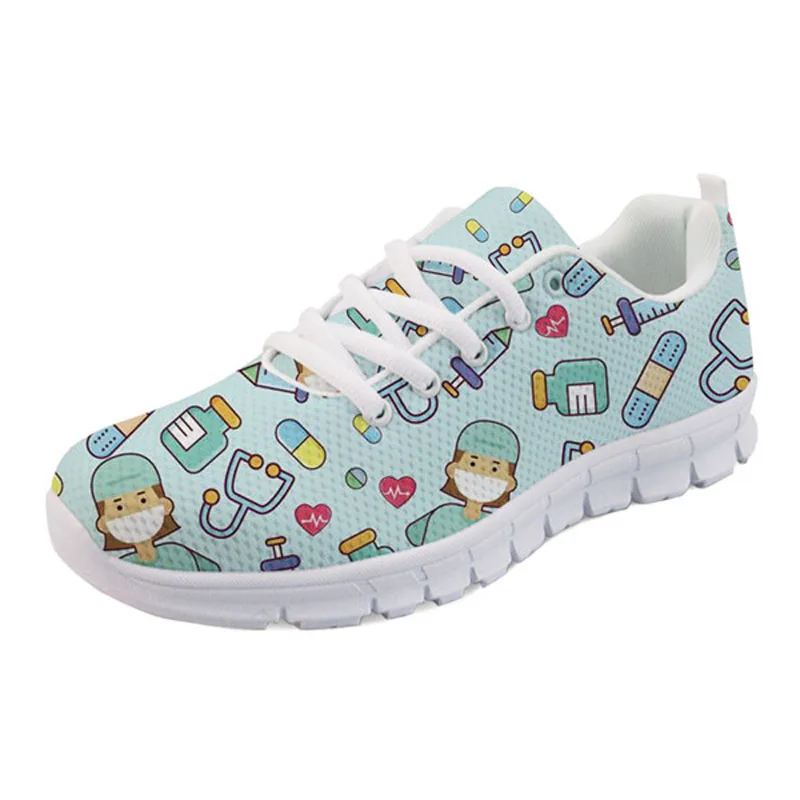 

Spring Running Shoes Women Cute Cartoon Nurses Printed Women's Sneakers Jogging Sport Shoes Breath Mesh Flats Zapatos de Mujer