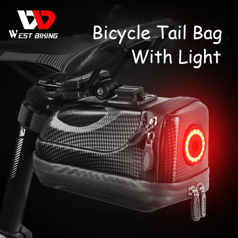 WEST BIKING Waterproof Bike Saddle Bag With Tail Light USB Rechargeable