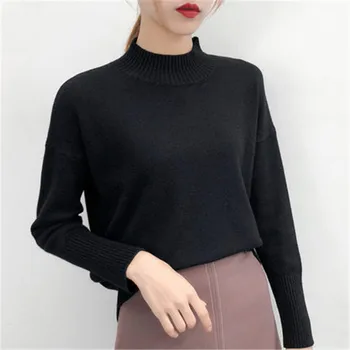

Women's Knitted Jacket Half Turtleneck Sweater Lazy Thick Warm Sweaters Loose Pullover Female Bottoming Shirt Vintage Winter