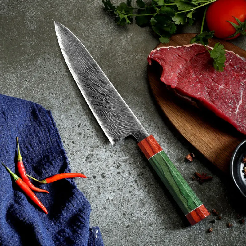

Professional 8inch Chef Knife Damascus Steel VG10 67 Layers Japanese Kitchen Knives Sharp Cleaver Slicing Solidified Wood Handle