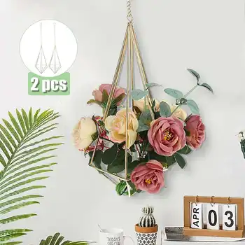 

2pcs Gold Iron Geometric Wall-Mounted Hanging Air Plant Holder Planter Metal Airplant Rack Hanger Office Home Decor Flower Frame