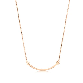 

TKJ 925 Sterling Silver Simple Jewelry Smile Hook Necklace for Women 18K Rose Gold Accessories Girl's Gift