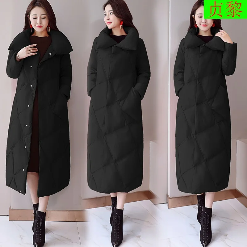 

2018 Winter New Style Large Lapel Solid Color over-the-Knee Long Cotton Overcoat Korean-style Loose-Fit Slimming WOMEN'S Wadded