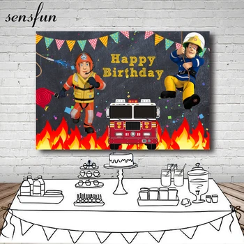 

Sensfun Fireman Sam Photography Backdrop Boys Firefighter Engine Birthday Party Kids Photo Background Prop Booth Decoration