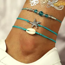 Европейские и американские аксессуары, модные и персональные, морская звезда, ракушка, украшения для ног, кристалл, воск, пряжа, бисерный браслет, 3 шт. м