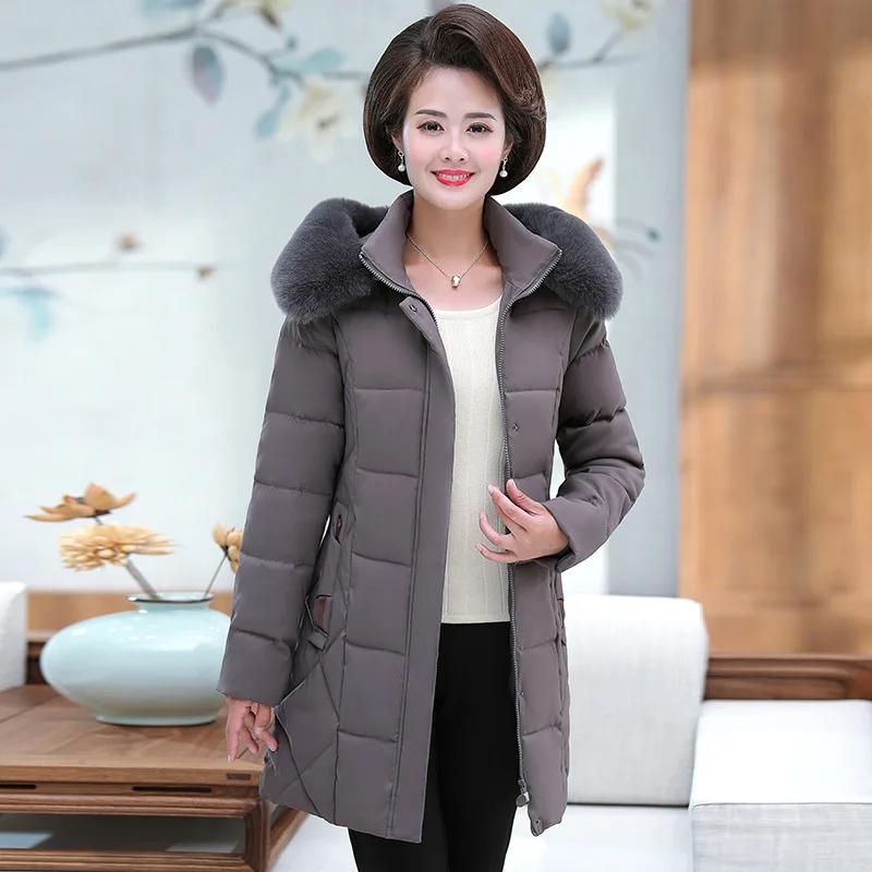 

Mom Winter Coat Western Style Nobility Middle-aged Cotton Overcoat Women's Elderly down Jacket Cotton-padded Clothes Cotton-padd