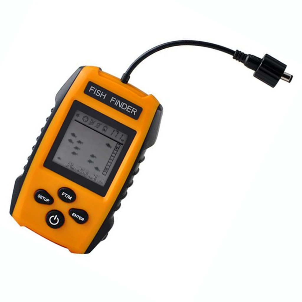 Portable Fish Finder, Water Depth & Temperature Fishfinder with Wired Sonar Sensor Transducer and LCD Display