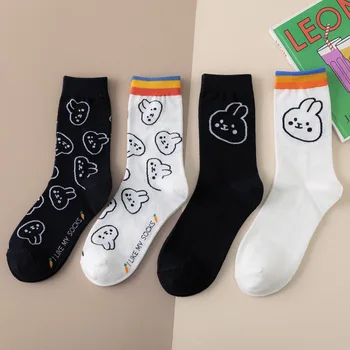 

SVOKOR Women's Socks Japanese Korean Girls Pop Socks Fashion Kawaii Rabbit Cute Knitting Cotton Anti-sweat Mid Socks Size 34-42