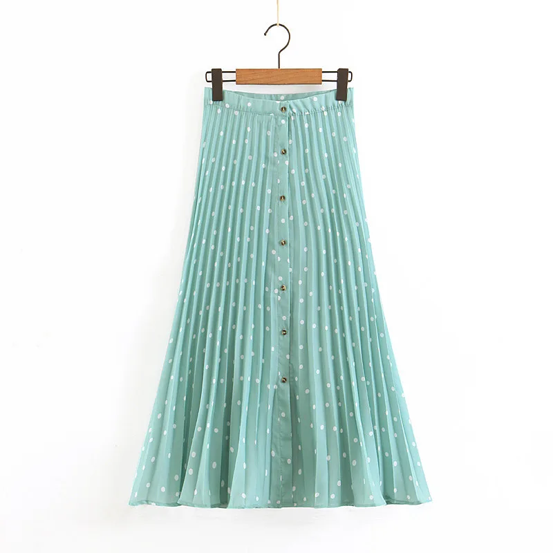 JOYINPARTY женские элегантные плиссированные миди пуговицы для юбки в горошек дизайн стильные женские повседневные трапециевидные юбки шикарные vestidos