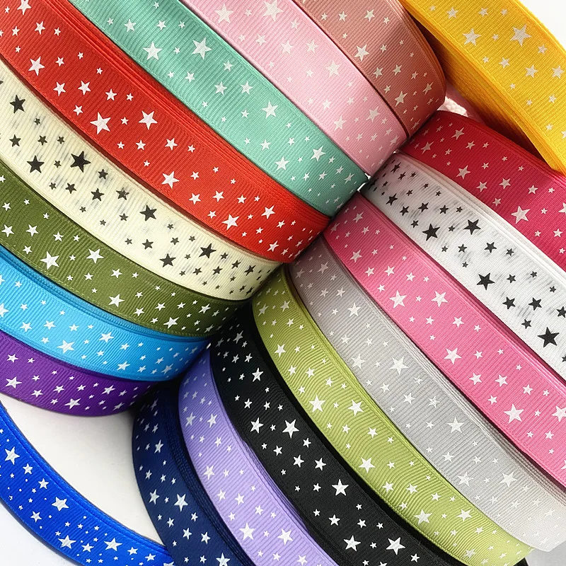 Grosgrain Satin Ribbons Printed Star Wedding Christmas Party Decorations DIY Bow Craft Ribbons Supplies 5yards 15-38mm