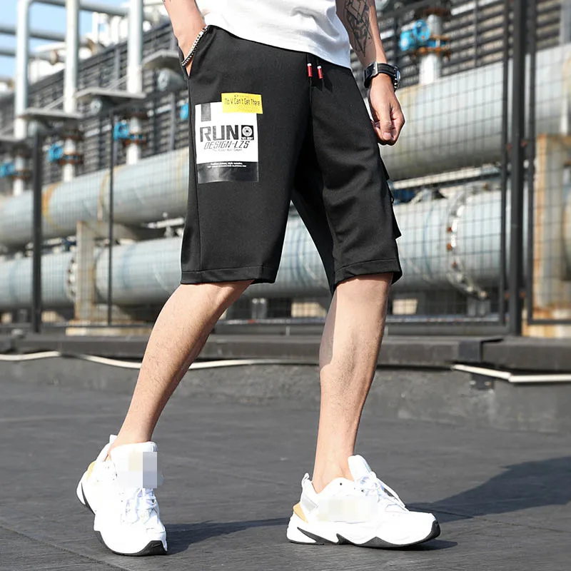 

Men pattern Ruched Hem Short Solid Black Shorts Male Fashion Shorts Summer Mens Shorts Cotton Casual streetwear marque homme