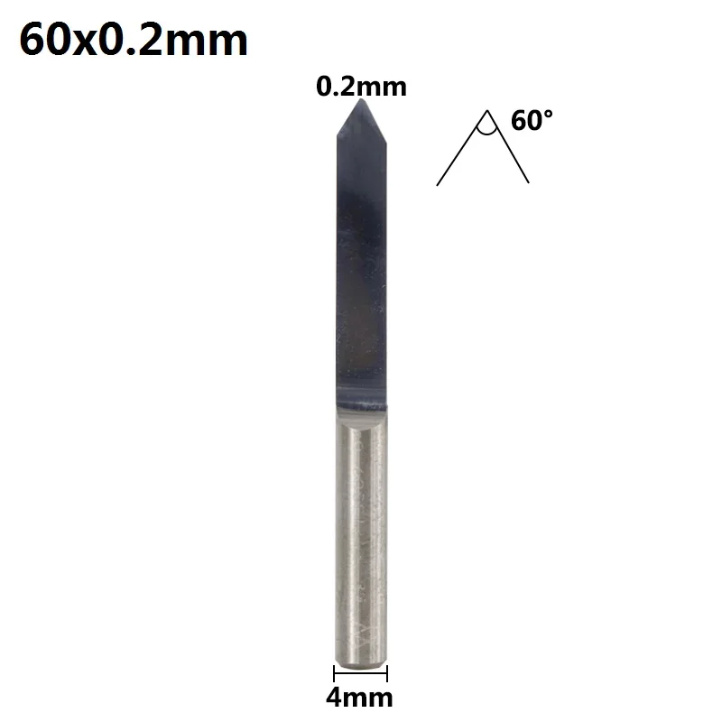XCAN 10 шт. 4 мм хвостовик 10/15/20/30/45/60/90 градусов PCB резьба с ЧПУ из карбида торцевая фреза 3D гравировальный резец - Длина режущей кромки: 60x0.2mm