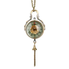 Retro Clock Quartz Ball Glass Pocket Watch Steampunk Men Hollow-out Hand-winding Mechanical Pendant Necklace Women Gift