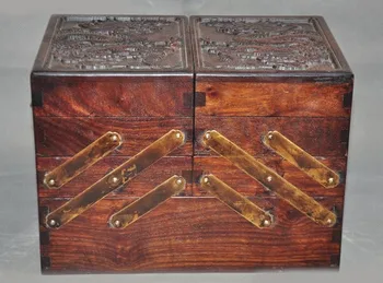 

christmas China dynasty Boxwood wood carving Dragon statue Jewelry Box storage box Boxes halloween