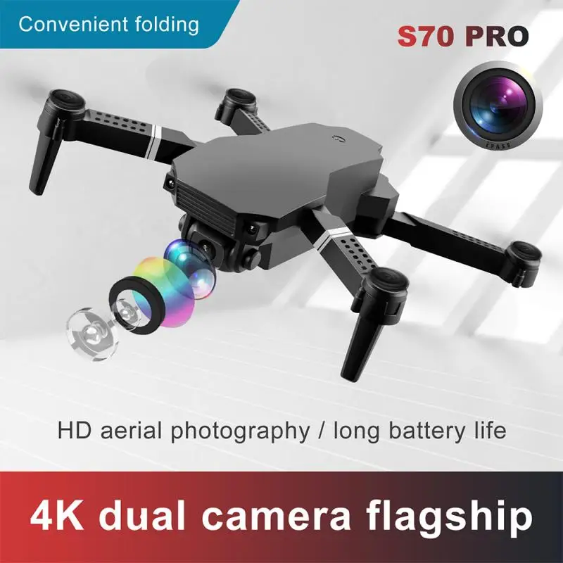 Minidron S70 Pro 4K 1080P HD Cámara WiFi Fpv presión de aire altitud Hold negro y gris plegable Quadcopter RC juguete