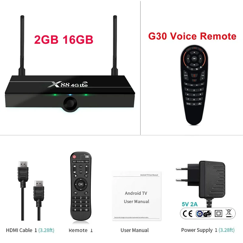ТВ-приставка Wechip X88 4G Lte Android 9,0 поддержка 4G Nano SIM карты 2 Гб 16 Гб RK3328 2,4G& 5G двойной Wifi 4K 1080P HD 30 ТВ-приставка - Цвет: 2GB16GB G30 remote