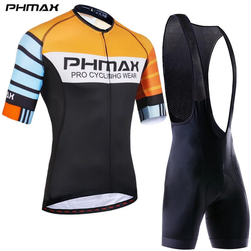 PHMAX Лето MTB Велоспорт набор Pro Велоспорт костюм велосипедная Одежда дышащая анти-УФ одежда короткий рукав Велоспорт Джерси Набор для мужчин - Цвет: Bib Cycling Set