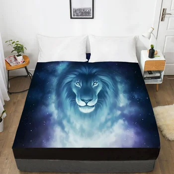 

1pc 3D Bed Sheet with Elastic Fitted Sheet 135/150/180/200/160x200 Mattress Cover Double King Queen Home Microfiber Galaxy lion