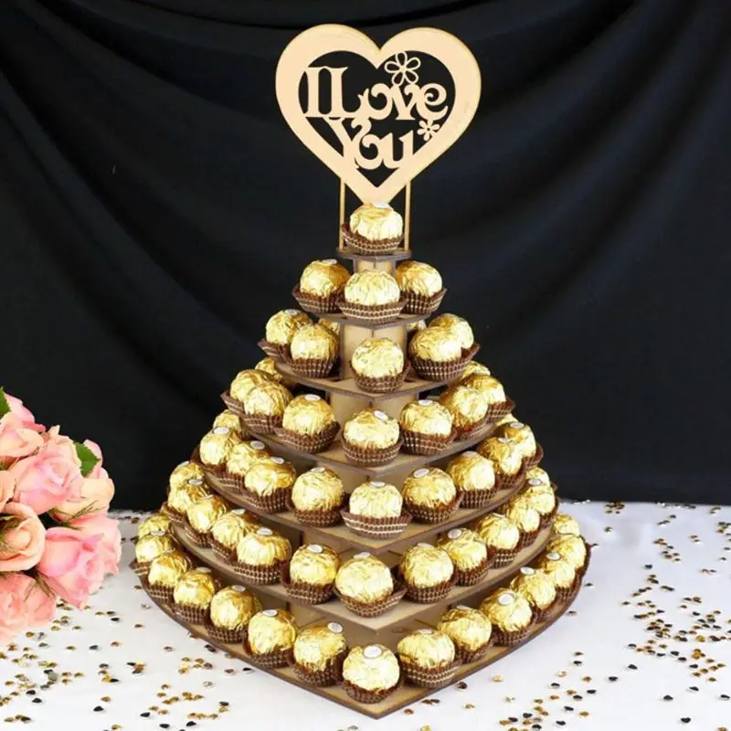 

I Love You Wooden Chocolate Candy Heart Wedding Centrepiece Display Stand Holder