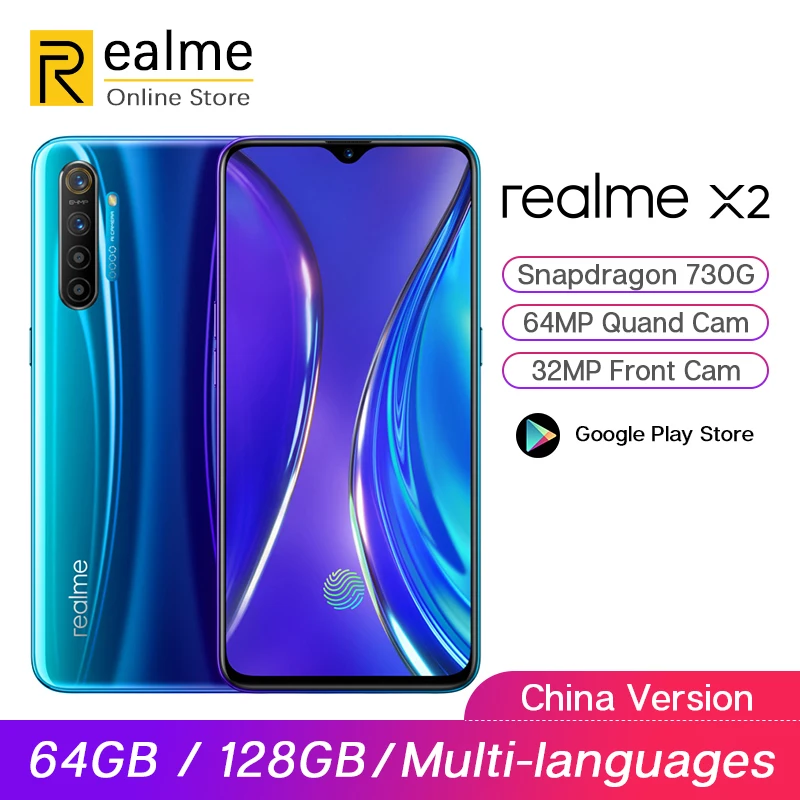 realme X2 X 2 6G/8G 64G/128G Snapdragon 730G смартфон Восьмиядерный 64MP Quad Cam 6,4 ''Super AMOLED NFC 4000mAh 30W VOOC