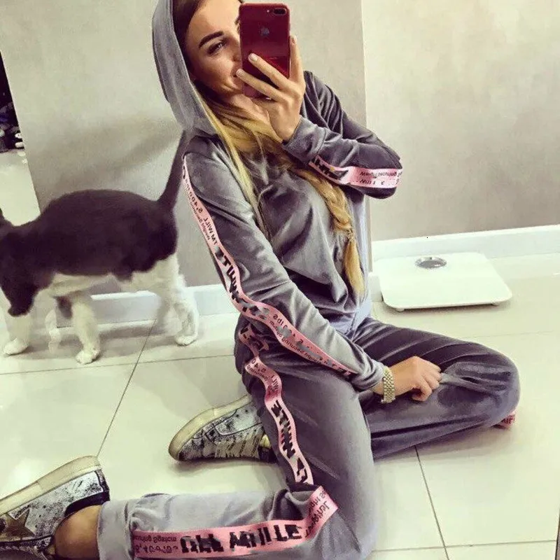 Два комплект из 2 частей состоящие из кофты с капюшоном и штанов, комплекты Для женщин с длинным рукавом спортивная толстовка с капюшоном толстовки пальто осень Повседневное спортивной одежды в комплекте