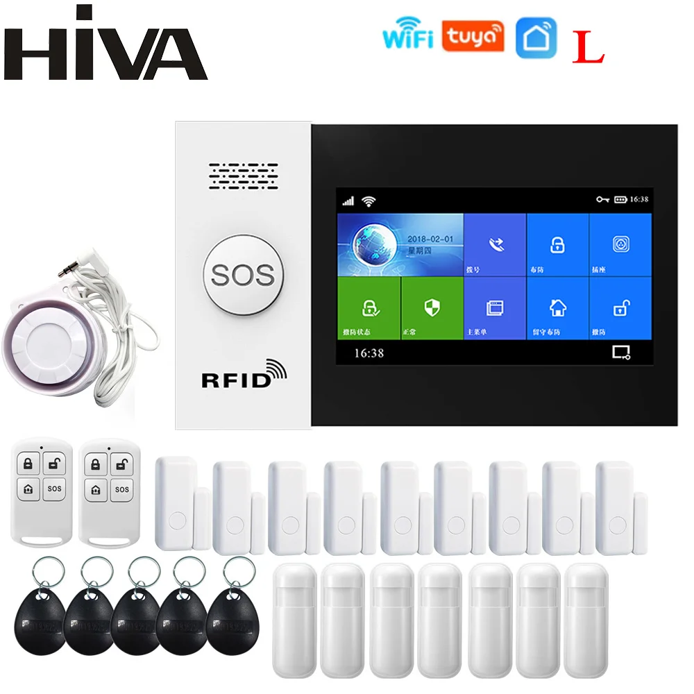 HIVA Alarm Systems Security Home Wifi Gsm with Pir Motion Sensor Tuya Smart Life Alarm work with Alexa elderly emergency button Alarms & Sensors