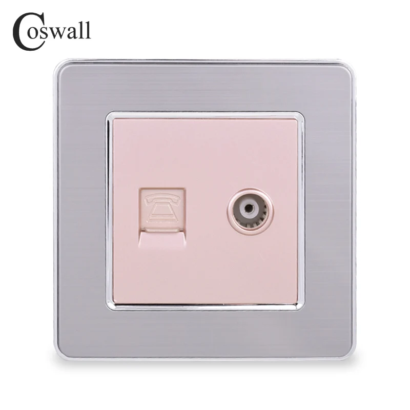 Gold COSWALL RJ11 2 ядра телефонный разъем с женский ТВ Джек Нержавеющая сталь матовая панель розетка - Тип: Gold