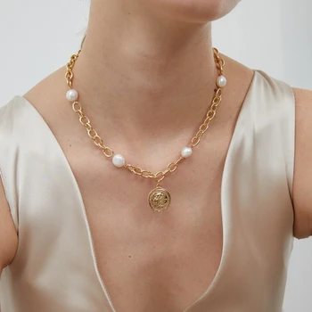

Timeless Wonder Glam Pearl Coin Rose Choker Necklace Women Goth Jewelry Punk Boho Designer Trendy Japan Party Rare Sweet 1821