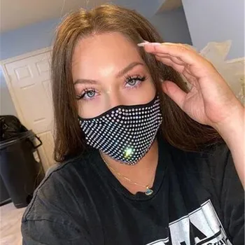 

wholesale Personality Trendy Shiny Rhinestone Face Mask for Female Flash colorful Mouth Mask Popular Party flower Jewelry Gift