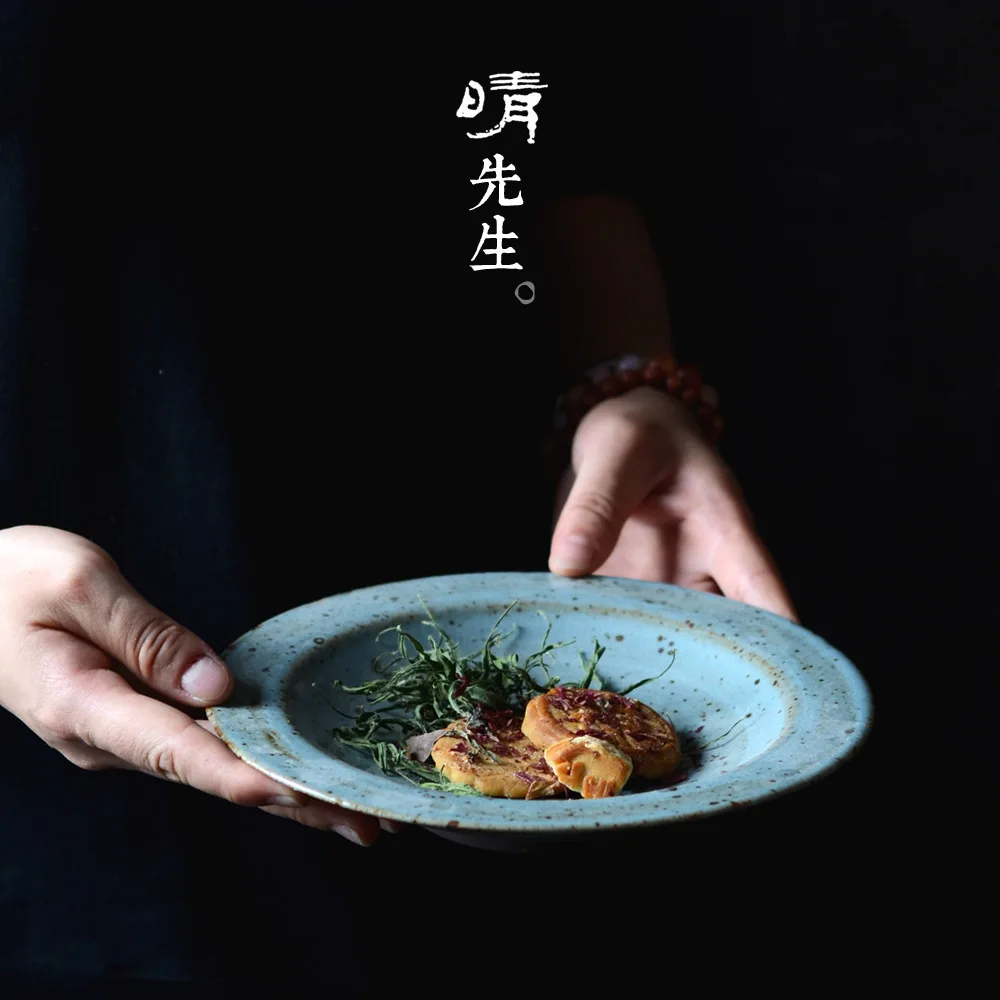 

Clear Sir Blue Ceramics Matting Broadside Coarse Pottery Italy Noodles Disc Western-style Food Dish Soup Tray Household Menu