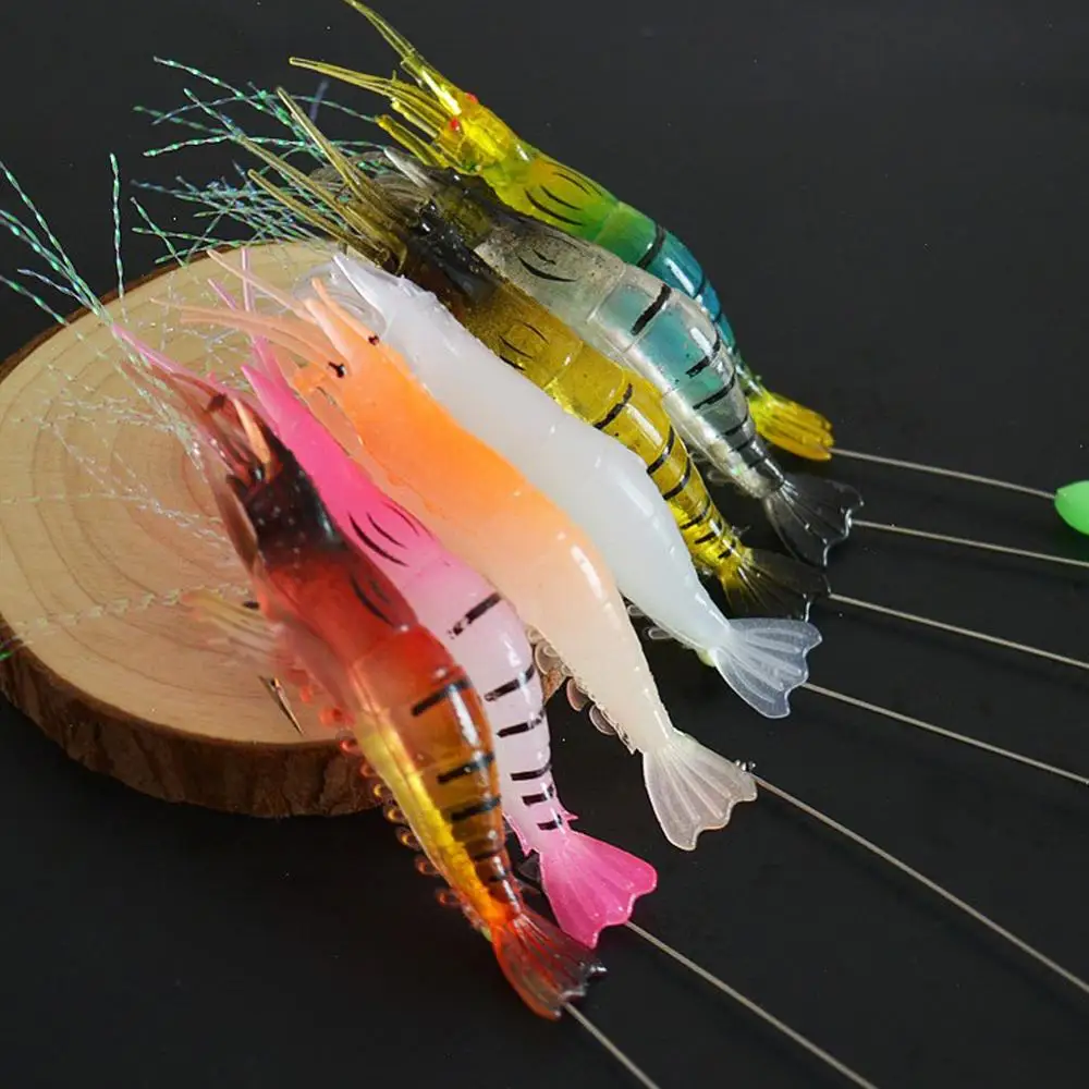 

7pcs 8cm 5g Luminous Shrimp Silicon Soft Artificial Bait With Hooks Swivels Fishing Tackle Luminous Simulation Fishing Bait