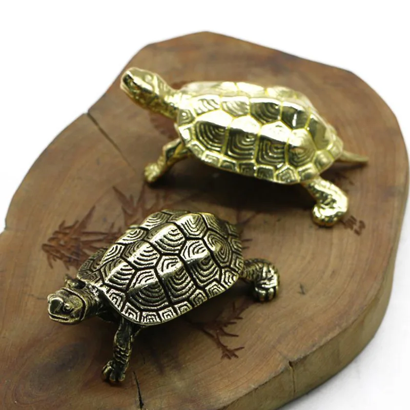 Ornament Crafts Miniature Figurines Turtle Ornament Vintage Brass Longevity Animal Turtle Figurines Miniatures Lucky Desktop Oranments Home Decoration Accessories Feng Shui Decors