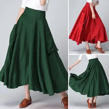 

Plus Size Maxi Skirts Women 2020 Stylish High Waist Spring Solid Skirt ZANZEA Casual Zipper Vestidos Female Pockets Faldas Saia