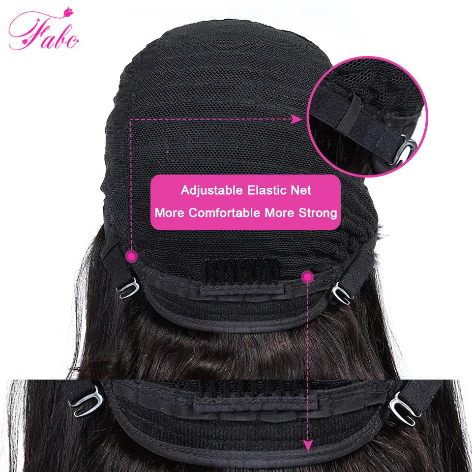 FABC-Peluca de cabello humano liso con flequillo para mujer, postizo de pelo corto peruano Remy, corte Bob, a máquina, 150%