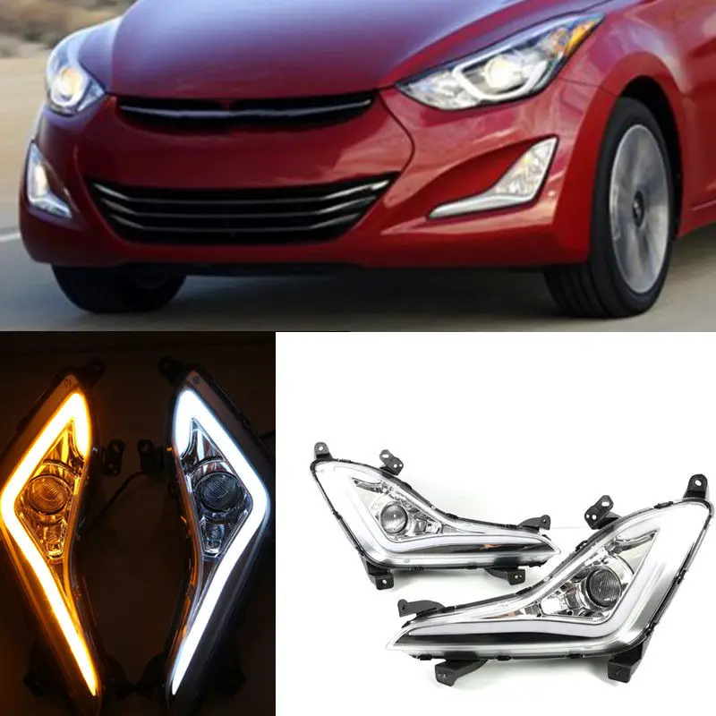 2 шт. белый светильник желтый для Hyundai Elantra 2014 2015 дневные ходовые огни s