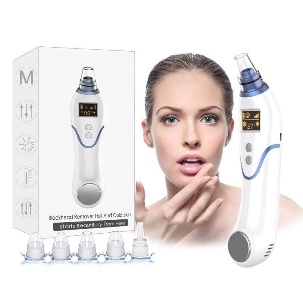 

LED Display Blackhead Remover Vacuum Electric Face Cleaner 5 Suction Heads Acne Pimple Extractor with Cold And Hot Compress