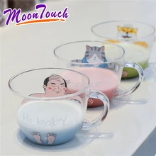 Японский стиль иллюстрация рисованная стиль забавная Мода креативная Высокая термостойкая стеклянная Милая простая молочная стеклянная