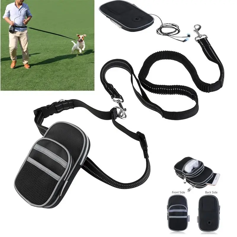 

Hands Free Pet Leash Reflective Waist Pet Leash Adjustable Elastic Dog Leash With Bag Dispenser For Running Hiking Jogging