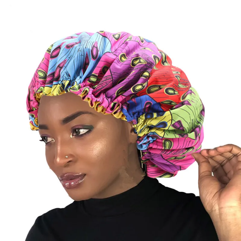 

New Extra Large Sleep Cap African Print hair bonnet Satin Lined sleep cap Night Sleep Hat Ladies Turban