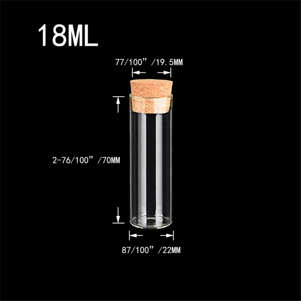 12pcs 40ml 50ml 60ml 80ml jewelry packaging appliance clear test tube wedding crafts hyaline glass ornaments bottles 22x70mm 18ml Empty Glass Transparent Clear Bottles With Cork Stopper Glass Vials Jars Packaging Bottles Test Tube 100pcs/lot