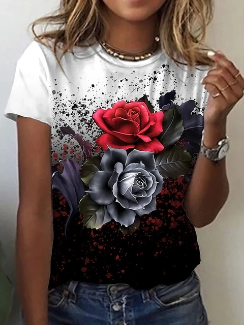 3D Sunflower Women's floral print T-shirts, round neck T-shirts and Floral print, women's T-shirts HUAD-A6