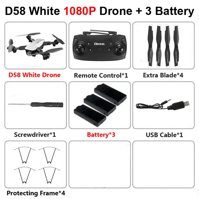 White 1080P 3B D58 Профессиональный складной Дрон с камерой 4K 1080P HD WiFi FPV оптический поток RC Квадрокоптер вертолет игрушки - Цвет: White 1080P 3B